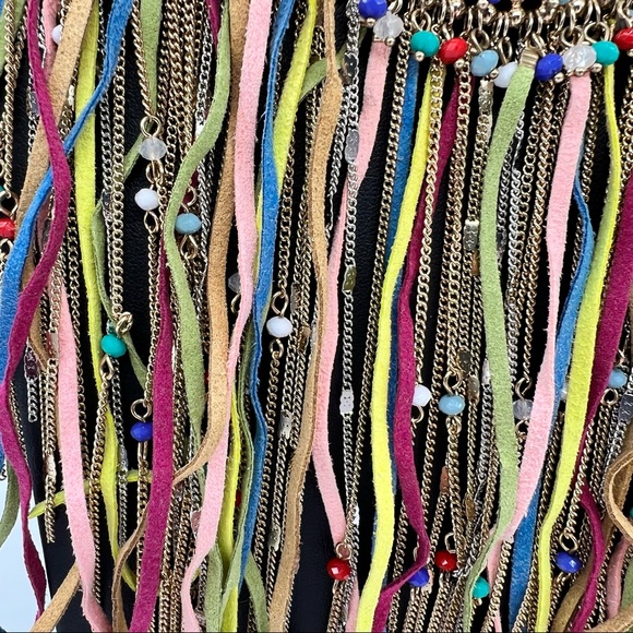 Cära Leather Chain Dangle Multi-color Goldtone Necklace - Picture 3 of 5